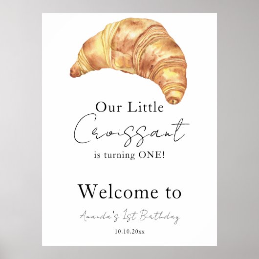Onze Kleine Croissant 1e Verjaardagsfeestje Poster (Voorkant)