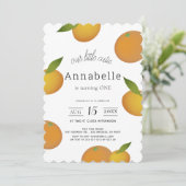 Onze kleine Cutie Citrus Oranje Meisje 1e Verjaard Kaart (Staand voorkant)