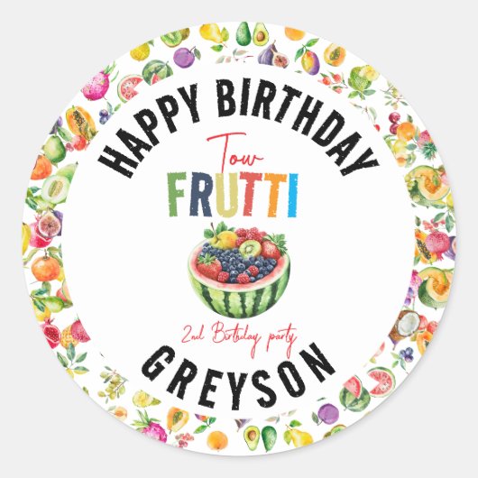 Onze kleine cutie fruit 2e Verjaardag Party Ronde Sticker (Voorkant)
