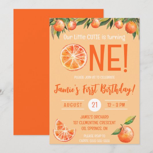 Onze kleine CUTIE is Draaien Een! Eerste verjaarda Kaart (Voorkant / Achterkant)