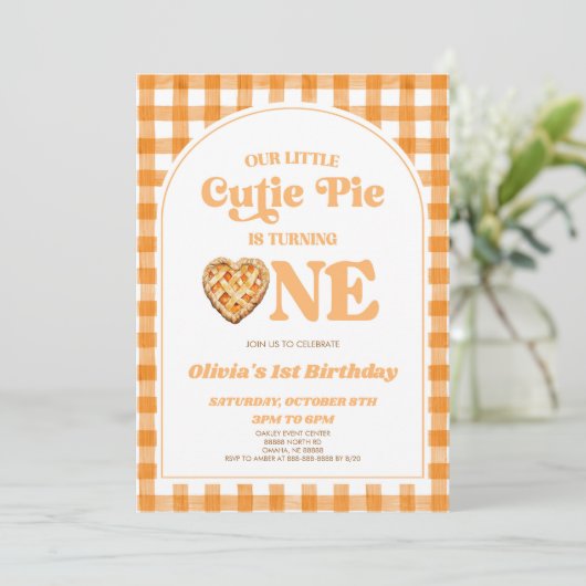 Onze Kleine Cutie Pie Retro 1e Verjaardagsfeest Kaart (Staand voorkant)