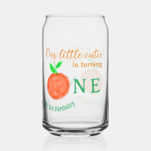 Onze kleine cutie sinaasappel een verjaardag citru blikvorm glas