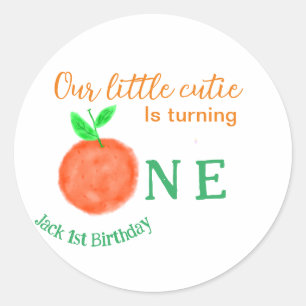 Onze kleine cutie sinaasappel een verjaardag citru ronde sticker