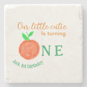 Onze kleine cutie sinaasappel een verjaardag citru stenen onderzetter
