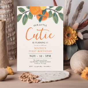 Onze kleine cutie Sinaasappel thema 1e verjaardag Kaart