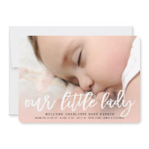 Onze kleine dame Baby Girl Foto geboorteaankondigi