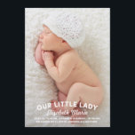 Onze kleine dame Birth kondiging Aankondiging<br><div class="desc">Andere kleuren in onze winkel</div>