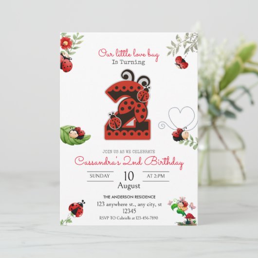 Onze kleine dame bug 2e verjaardag feest kaart (Staand voorkant)