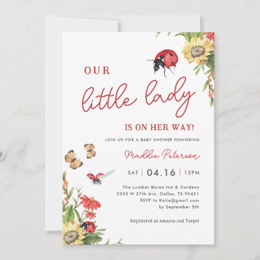 Onze kleine dame is onderweg naar het Baby shower Kaart (Voorkant)