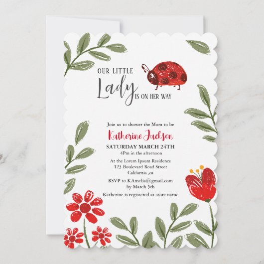 Onze kleine dame is op weg meisje baby shower kaart (Voorkant)