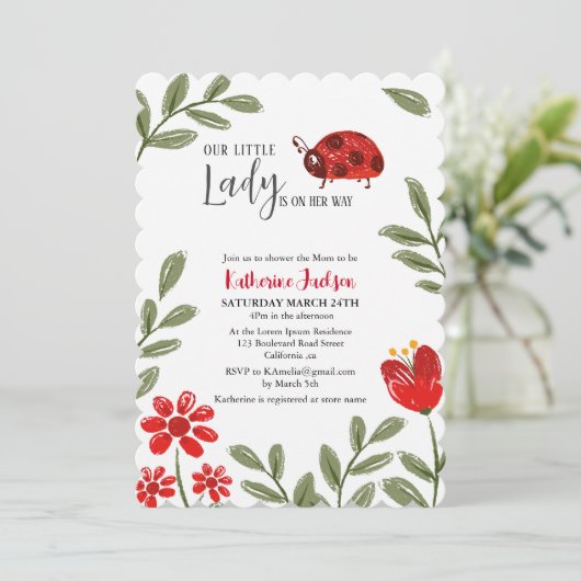 Onze kleine dame is op weg meisje baby shower kaart (Staand voorkant)