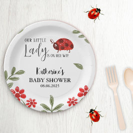 Onze kleine dame is op weg meisje baby shower papieren bordje