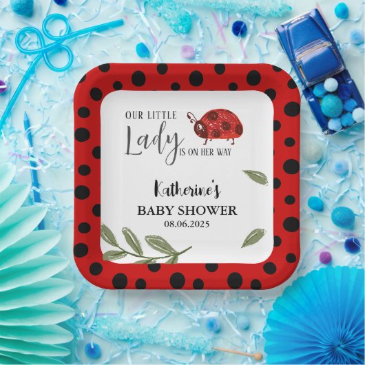 Onze kleine dame is op weg meisje baby shower papieren bordje (Feest)