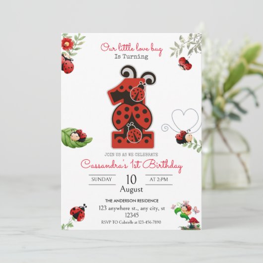 Onze kleine dame meisje dame bug 1e verjaardag fee kaart (Staand voorkant)