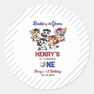 Onze Kleine Dieren Honkbal 1e Verjaardagsfeestje Ronde Sticker