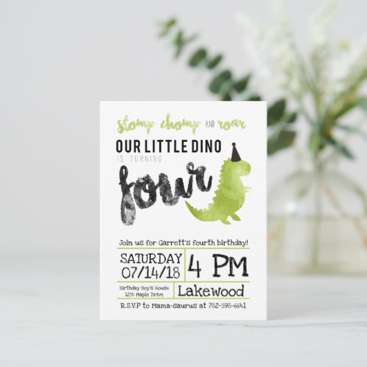 Onze Kleine Dino Verjaardag Uitnodiging Dinosaurus (Staand voorkant)