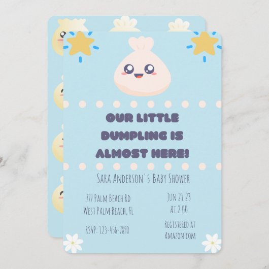 Onze kleine dumpling is bijna hier Baby shower Uit Kaart (Voorkant / Achterkant)