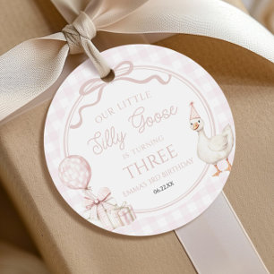 Onze Kleine Dwaze Gans Roze Strik Verjaardagsfeest Bedankjes Labels