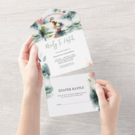 Onze kleine eendje Waterverf Baby shower All In One Uitnodiging