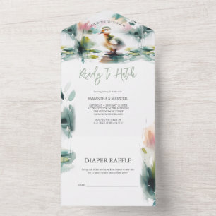 Onze kleine eendje Waterverf Baby shower All In One Uitnodiging