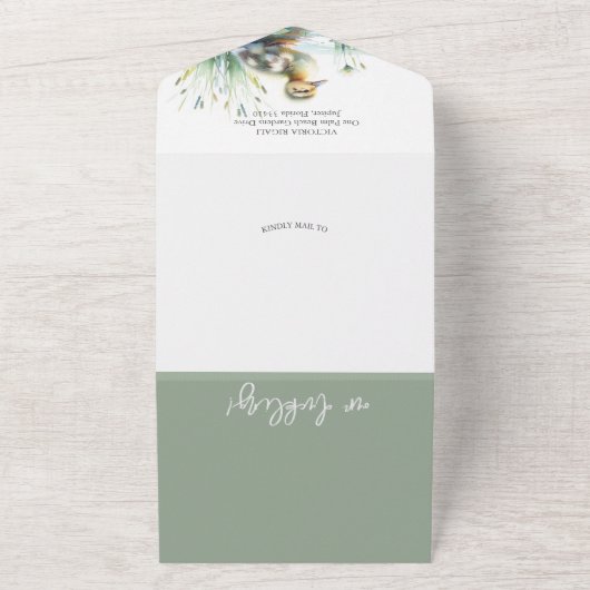 Onze kleine eendje Waterverf Baby shower All In One Uitnodiging (Buitenkant)