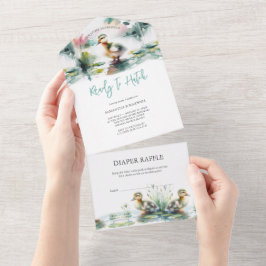 Onze kleine eendje Waterverf Baby shower All In One Uitnodiging