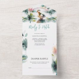 Onze kleine eendje Waterverf Baby shower All In One Uitnodiging