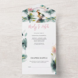 Onze kleine eendje Waterverf Baby shower All In One Uitnodiging