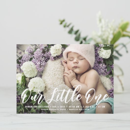 Onze kleine eenhandse geboorteaankondiging aankondiging (Staand voorkant)