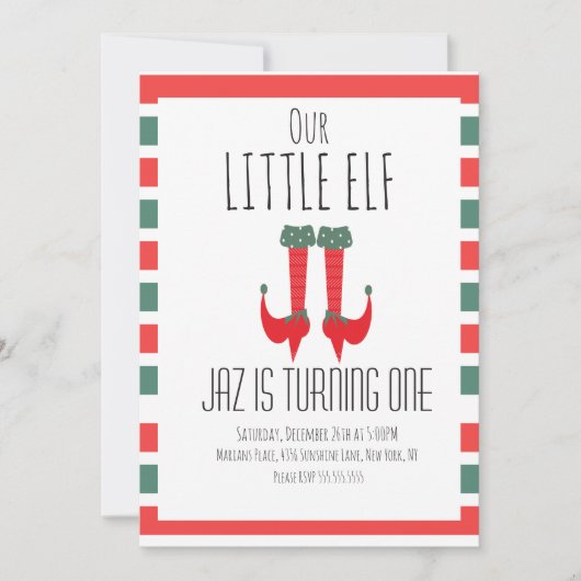 Onze kleine Elf-Elf Feet First Birthday Party Kaart (Voorkant)