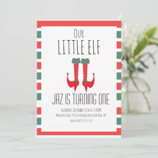 Onze kleine Elf-Elf Feet First Birthday Party Kaart (Staand voorkant)