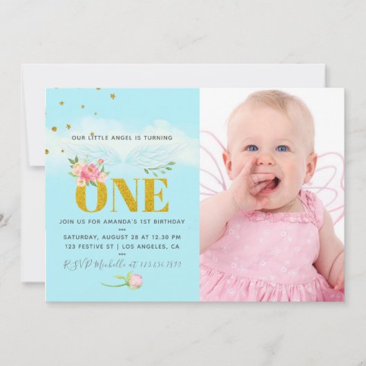 Onze kleine engelse 1-jarige babymeisjesfeest kaart (Voorkant)