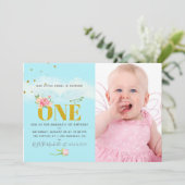 Onze kleine engelse 1-jarige babymeisjesfeest kaart (Staand voorkant)