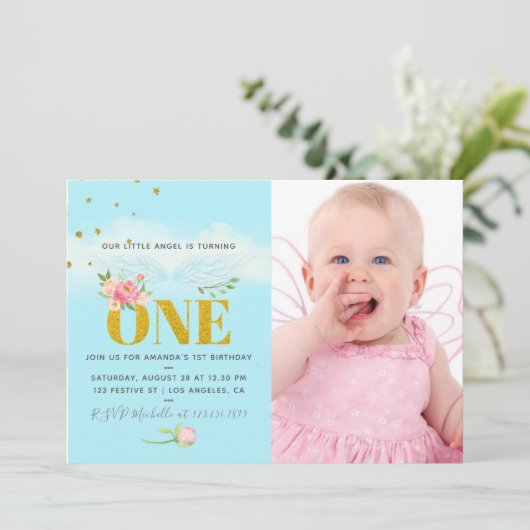 Onze kleine engelse 1-jarige babymeisjesfeest kaart (Staand voorkant)