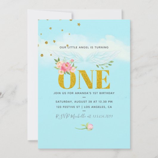 Onze kleine engelse 1-jarige babymeisjesfeest kaart (Voorkant)