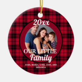 Onze Kleine Familie Foto Buffalo Plaid Kerstmis Keramisch Ornament