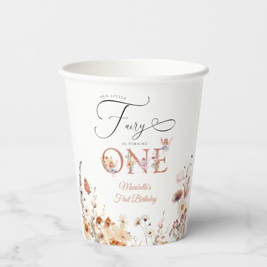 Onze kleine fee bloementuin eerste verjaardag papieren bekers (Achterkant)