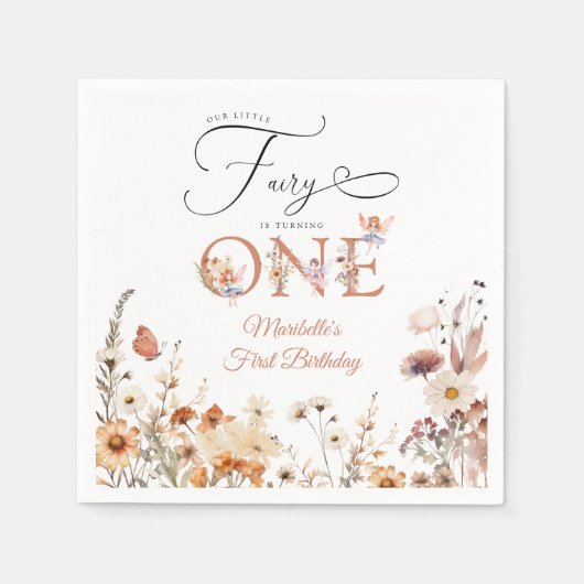 Onze kleine fee bloementuin eerste verjaardag servet (Voorkant)