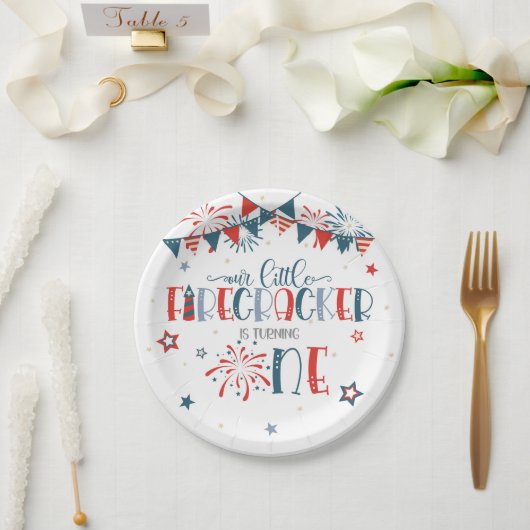 Onze Kleine Firecracker 1e Verjaardag (geen grens) Papieren Bordje (Huwelijk)