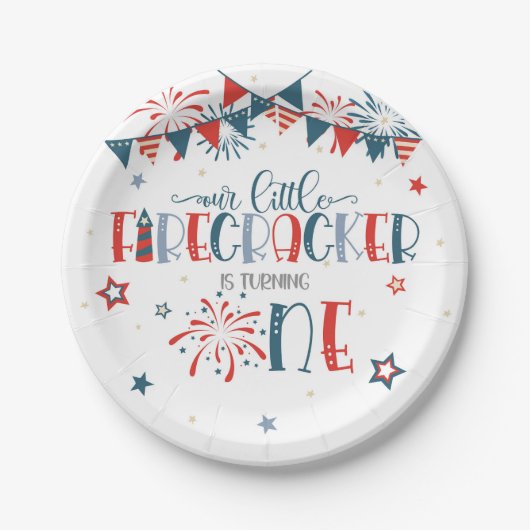 Onze Kleine Firecracker 1e Verjaardag (geen grens) Papieren Bordje (Voorkant)