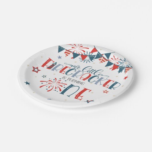 Onze Kleine Firecracker 1e Verjaardag (geen grens) Papieren Bordje (Gekanteld)