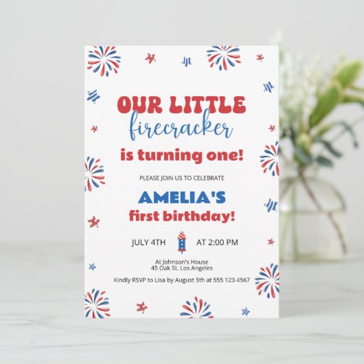 Onze kleine Firecracker 1e verjaardag Kaart (Staand voorkant)