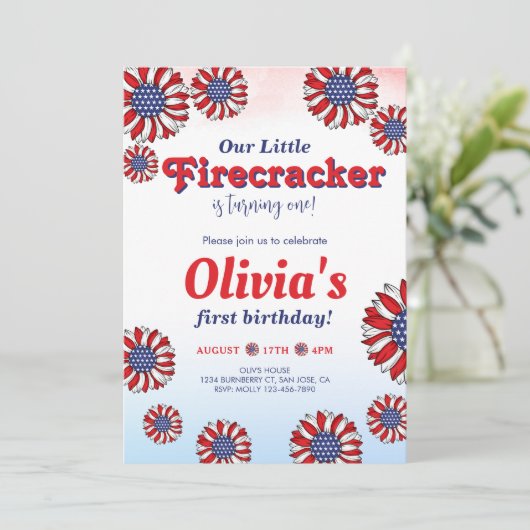 Onze kleine Firecracker 1e verjaardag Kaart (Staand voorkant)