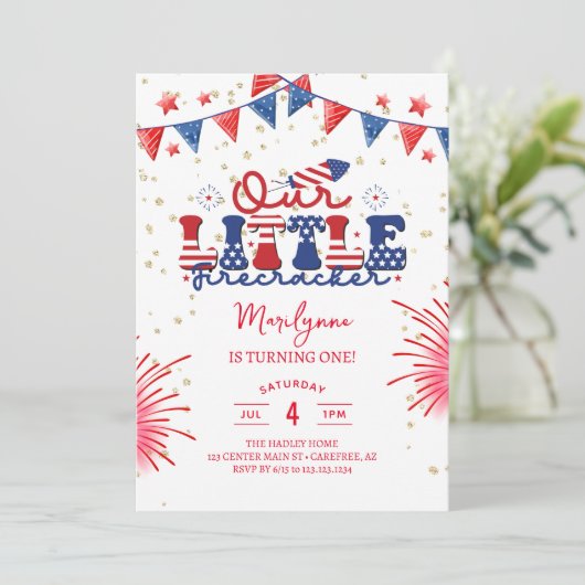 Onze kleine Firecracker 1e verjaardag Kaart (Staand voorkant)