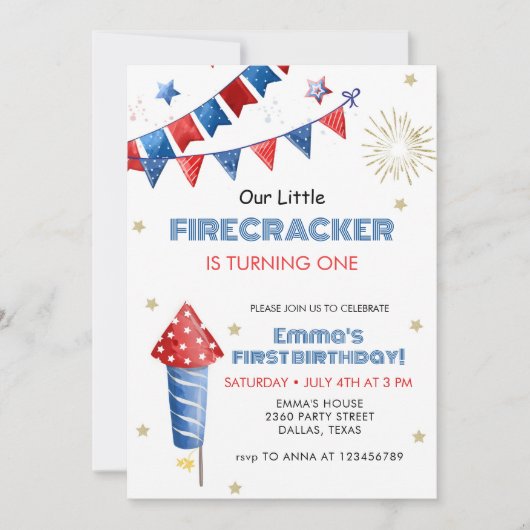 Onze kleine Firecracker 1e verjaardag Kaart (Voorkant)