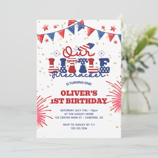 Onze Kleine Firecracker 1e Verjaardag Kaart (Staand voorkant)