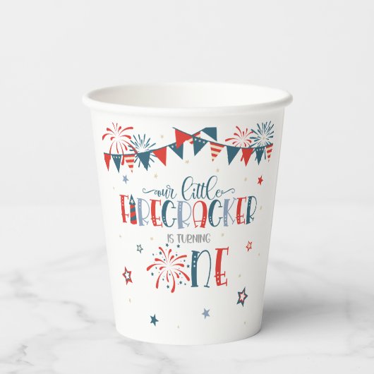 Onze Kleine Firecracker 1e Verjaardag (NB) Party C Papieren Bekers (Achterkant)