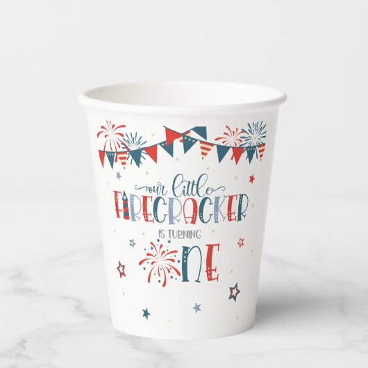 Onze Kleine Firecracker 1e Verjaardag (NB) Party C Papieren Bekers (Voorkant)