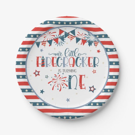 Onze Kleine Firecracker 1e Verjaardag Papieren Bordje (Voorkant)