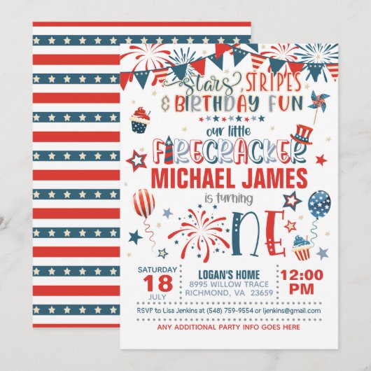 Onze Kleine Firecracker 1e Verjaardag (S&S) Kaart (Voorkant / Achterkant)